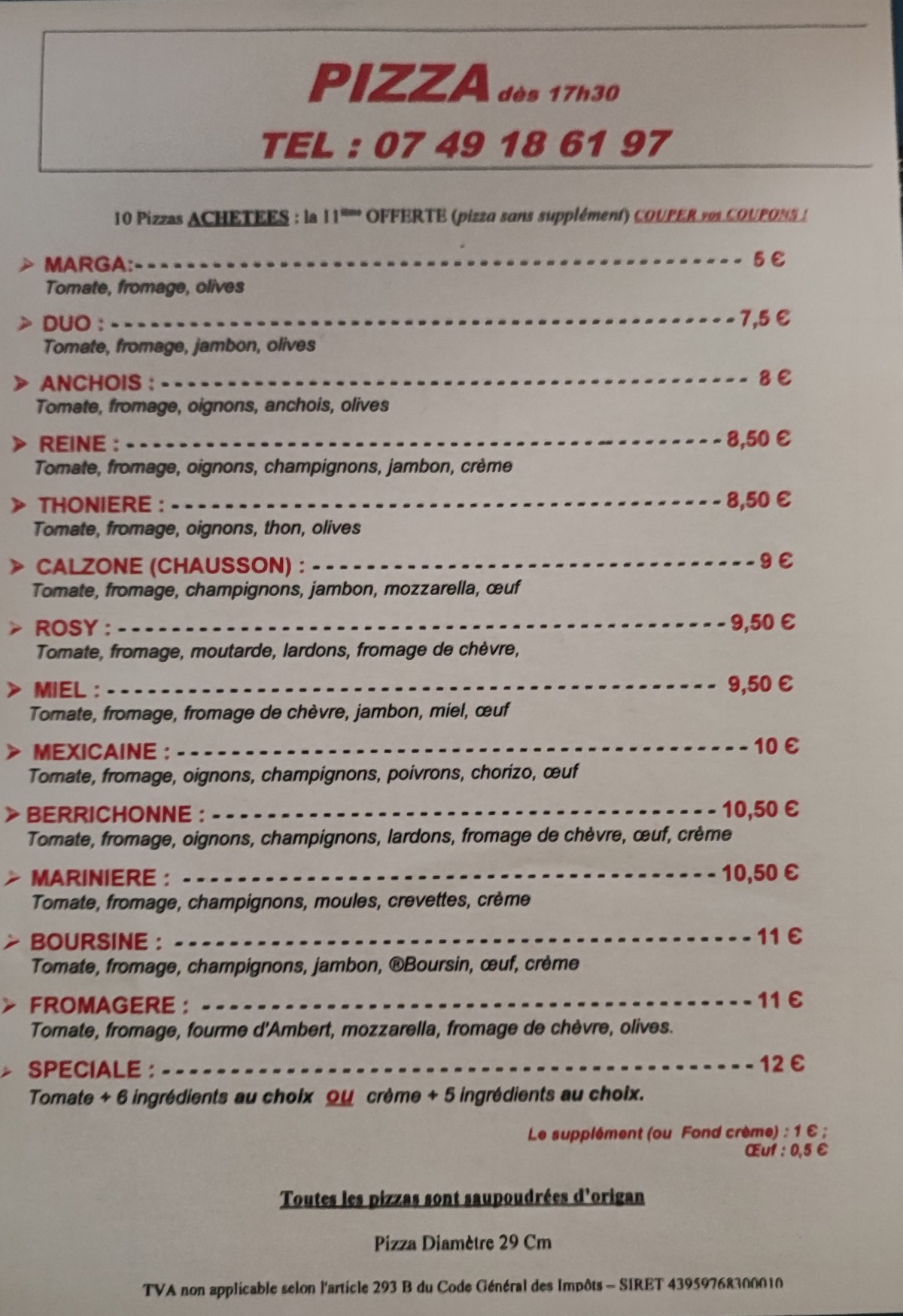 carte pizza